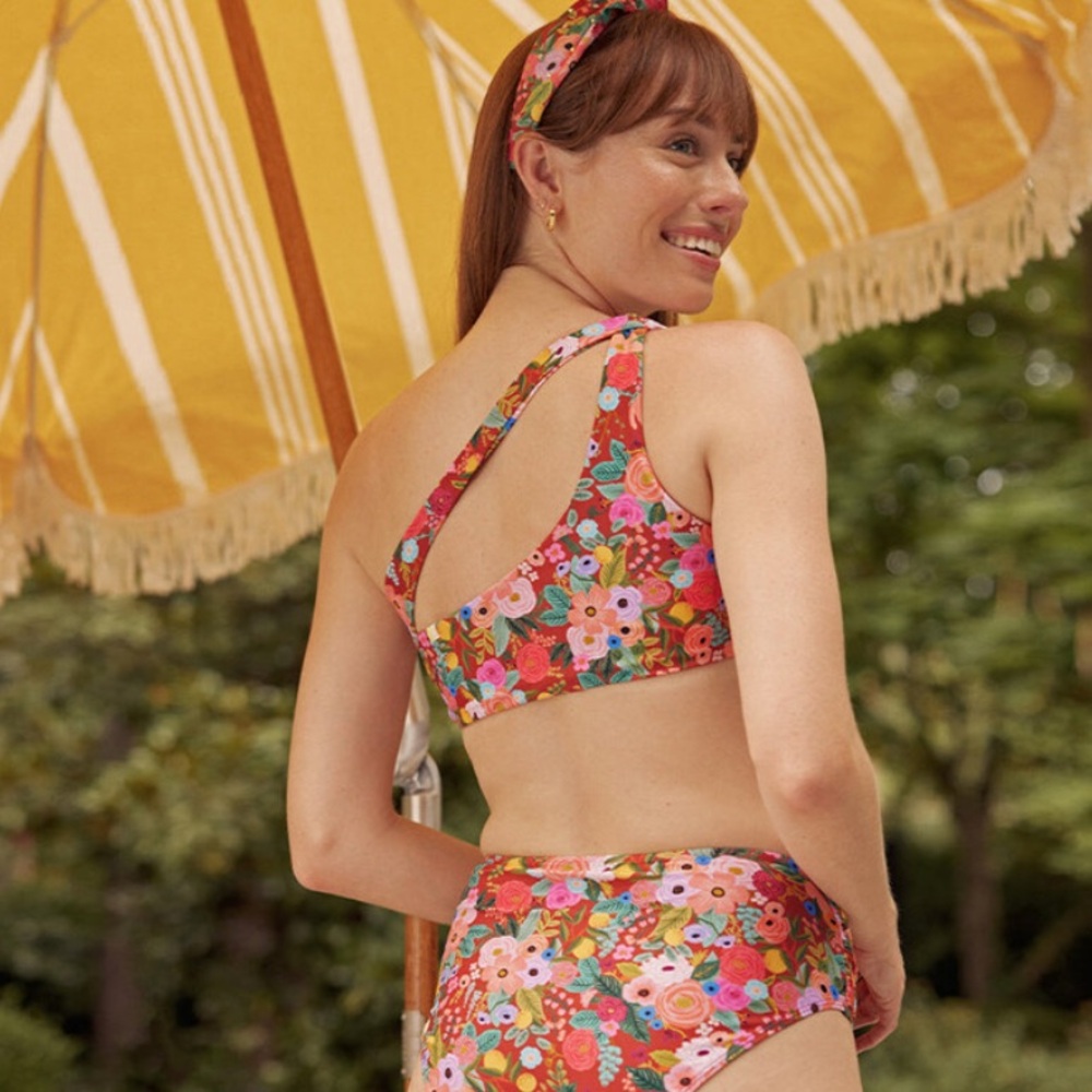summersalt Red Floral One-Shoulder Bikini Top and High Waist Bottoms - Picture 3 of 9